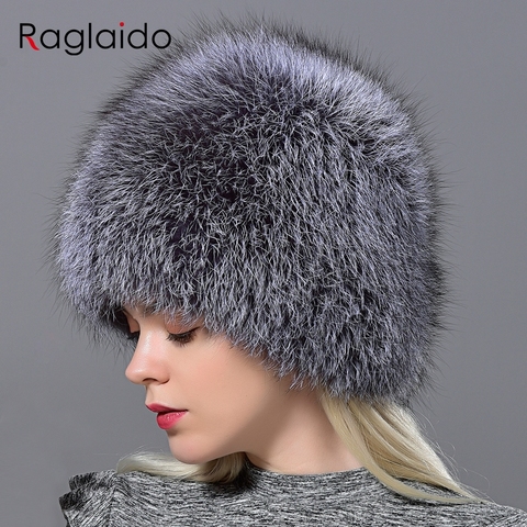 Raglaido – Bonnet en fourrure pour femme, marque de luxe, pour l'hiver, en renard tricoté, LQ11177 ► Photo 1/4