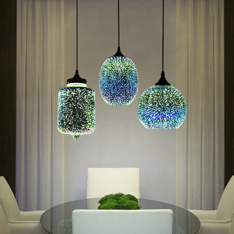 Moderne 3D coloré nordique ciel étoilé suspendu abat-jour en verre suspension lumières E27 LED pour cuisine Restaurant salon ► Photo 1/6