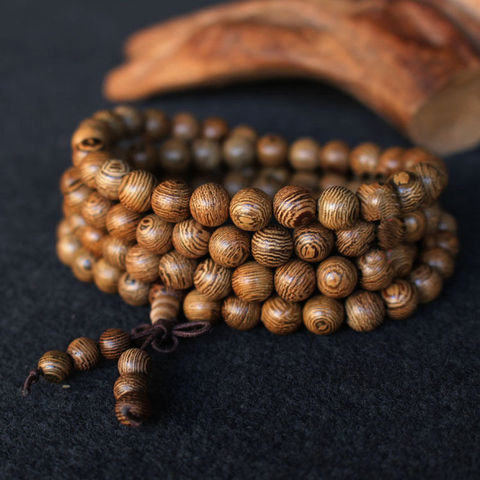 108 Bracelet en bois perlé hommes wengé perles de prière tibétain bouddhiste Mala chapelet Bracelets pour femme bois pulsera Hombre bijoux ► Photo 1/6