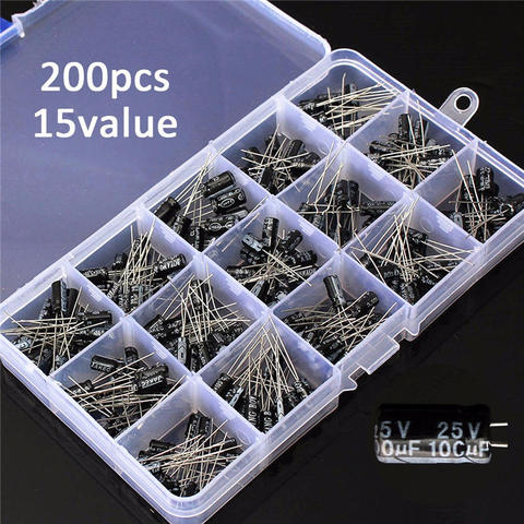 Plus récent Haute Qualité 15 valeurs 200 pièces Condensateur Électrolytique Organisation Stockage 0.1-220uF Condensateurs Boîte D'assortiment Kit ► Photo 1/6