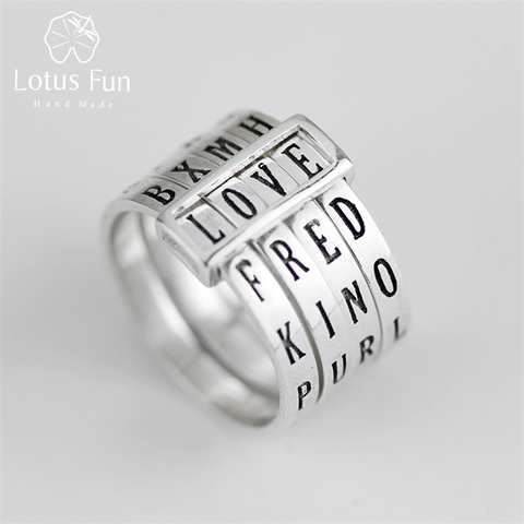 Lotus Fun-bague rotative en argent Sterling 925, bijou fin naturel, fait à la main, peut faire des mots différents pour femmes ► Photo 1/6