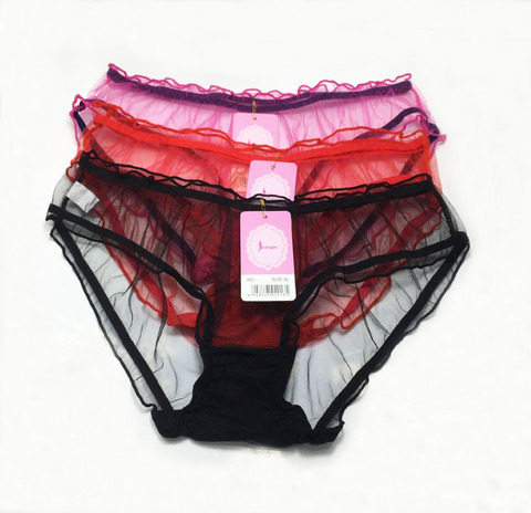 Lot de 3 culottes en dentelle pour femmes, sous-vêtements Ultra-fins en maille transparente avec nœud, offre spéciale ► Photo 1/6