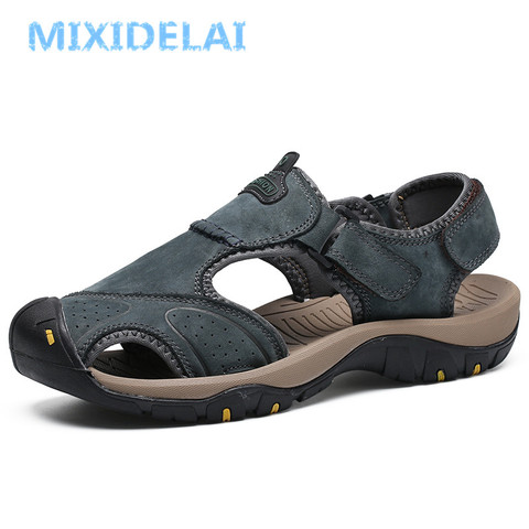 MIXIDELAI nouveau été chaussures pour hommes en plein air chaussures décontractées sandales en cuir véritable antidérapant baskets hommes plage sandales grande taille 38-46 ► Photo 1/6