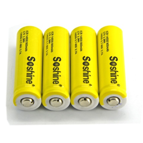 Soshine – 4 batteries rechargeables 3.7v 14500 AA 900mAh, originales, avec étui ► Photo 1/5