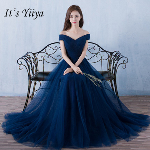 Yiya-Robe de demoiselle d'honneur, longue élégante, en Tulle, bleu royal, grande taille, Robe de soirée, DSYA003 ► Photo 1/6