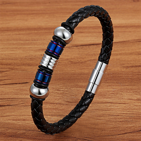 TYO-Bracelet en cuir véritable, accessoires à motifs géométriques, couleur Rose or/bleu/or, bijoux de main pour hommes, cadeau ► Photo 1/6