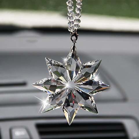 Pendentif de voiture Transparent cristal flocons de neige décoration Suspension ornements soleil receveur flocon de neige suspendus garniture cadeaux de noël ► Photo 1/5