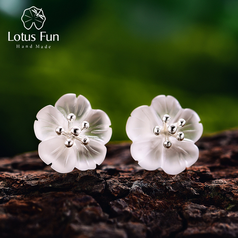 Boucles d'oreilles Lotus Fun en argent Sterling 925, bijoux fins en cristal naturel, fleur sous la pluie, pour femmes ► Photo 1/6