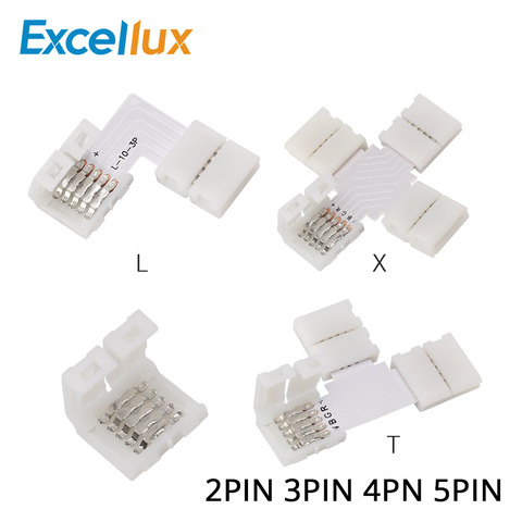5 pièces 2PIN 3PIN 4PIN 5PIN sans soudure LED connecteur 10mm L / T / X forme coin connecteur pour LED bande lumineuse RGB RGBW RGBWW ► Photo 1/6