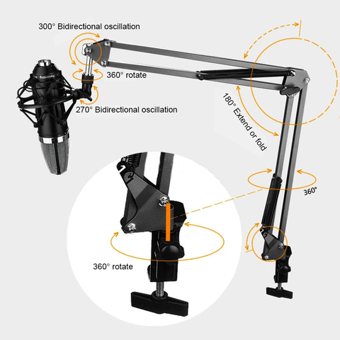 Métal réglable Mic bureau support direct Radio enregistrement Microphone téléphone pliable support métal matériel chargement 2KG ► Photo 1/6