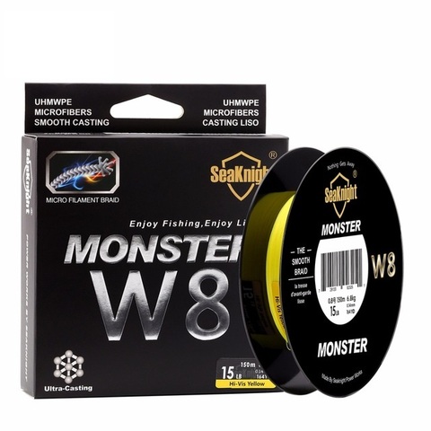 MONSTER W8 qualité 150M tressé ligne de pêche 8 brins tisse Super mince 0.8 # PE Multifilament ligne flottante 15LB 6.8KG 0.14mm ► Photo 1/1