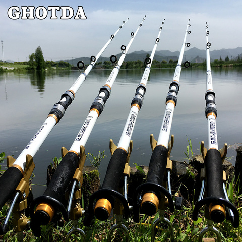 GHOTDA nouveau Design blanc filature canne à pêche FRP + Fiber de carbone télescopique cannes à pêche 2.1-3.6M ► Photo 1/6