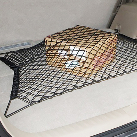 Coffre de voiture boîte arrière Cargo organisateur stockage élastique maille filet support avec 4 crochets rangement ► Photo 1/6