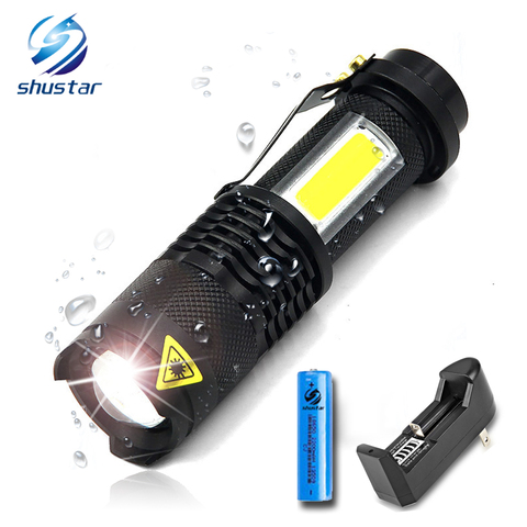 Mini torche étanche noire lampe de poche LED Q5 + COB, lanterne d'éclairage Portable avec batterie AA Zoom LED ► Photo 1/6