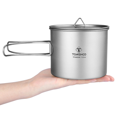 TOMSHOO-tasse à eau en Titanium pour l'extérieur, vaisselle, Camping, Pots à cuisine pour pique-nique, Pot suspendu avec couvercle, 1100ml ► Photo 1/6