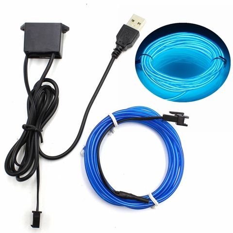 Fil EL avec contrôleur USB 5V, 1/2/3/5/10M, lampe à LED bandes de lumière néon, Tube Flexible scintillant ► Photo 1/6
