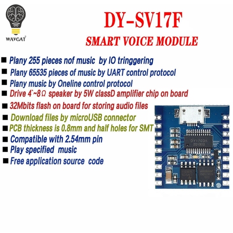 Module lecteur MP3 Module vocal 4 mo lecture vocale IO déclencheur contrôle du Port série téléchargement USB FLash DY-SV17F ► Photo 1/6