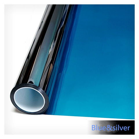 Film autocollant pour fenêtre miroir bleu et argent, teinte solaire réfléchissante comme un miroir, 50cm x 600cm, pour décoration de bureau ► Photo 1/6