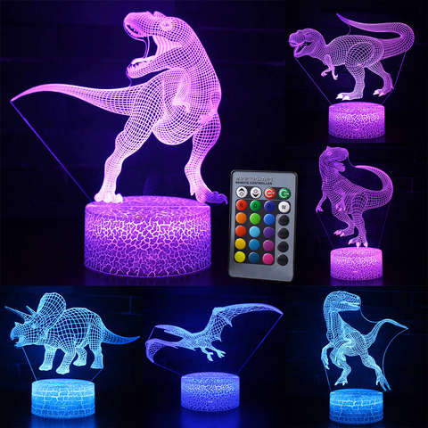 3D LED veilleuse lampe dinosaure série 16 couleur 3D veilleuse télécommande lampes de Table jouets cadeau pour enfant décoration de la maison D23 ► Photo 1/6