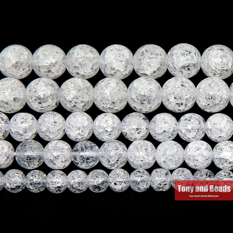 Perles de pierre naturelle en cristal craquelé, blanc neige, taille au choix 4, 6, 8, 10, 12, 14MM, pour la fabrication de bijoux, 15 pouces ► Photo 1/1