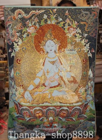 Tenture murale tibétaine en soie avec 7 yeux, bouddha, blanche, Tara, Thangka, Thanka ► Photo 1/6