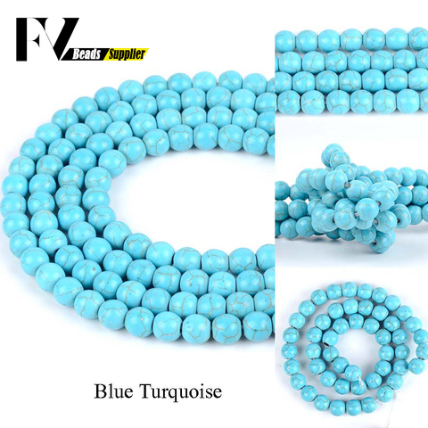 Perles en vrac rondes en pierre naturelle Turquoises bleues pour la fabrication de bijoux 4 6 8 10 12mm perles entretoises artisanat bricolage accessoires ► Photo 1/6