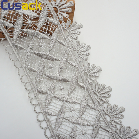 Ruban de dentelle pour robes, 2 yards, 182 cm, 9.5 cm, garniture pour rideaux de canapé, broderie appliquée, gris argent, Cusack ► Photo 1/6