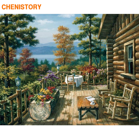 CHENISTORY-magnifique maison de peinture à la main avec chiffres, tableau d'art mural moderne, tableau à l'huile peint à la main ► Photo 1/6