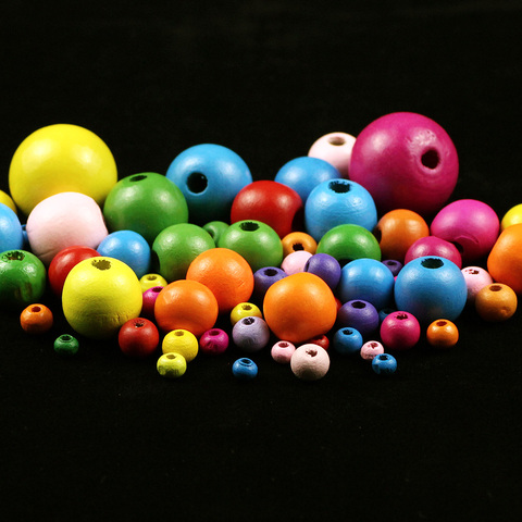 BTFBES-perles rondes en bois, 500 pièces, couleurs riches, 5-25mm, boules écologiques, pour la fabrication de jouets de bébé, à la main, bijoux à bricoler soi-même ► Photo 1/3