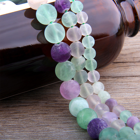 Pierre naturelle en Fluorite colorée, 4 6 8 12mm, perles rondes givrées, mates, pour la fabrication de bijoux, tendance Bracelet à bricoler soi-même ► Photo 1/6