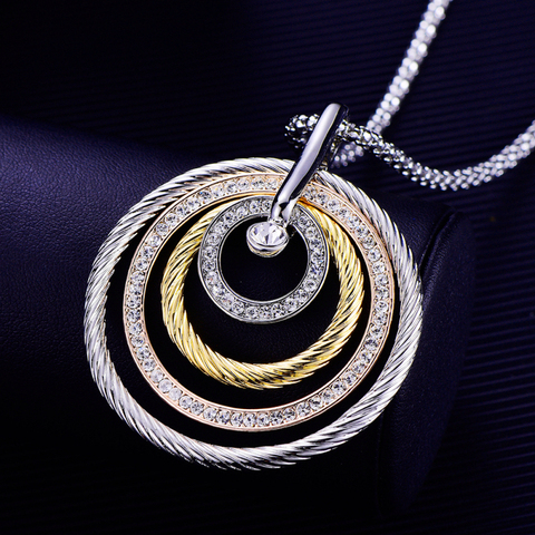 Design de mode cercles grand pendentif colliers pour femmes strass or argent couleur chandail chaîne longue collier bijoux cadeau ► Photo 1/6