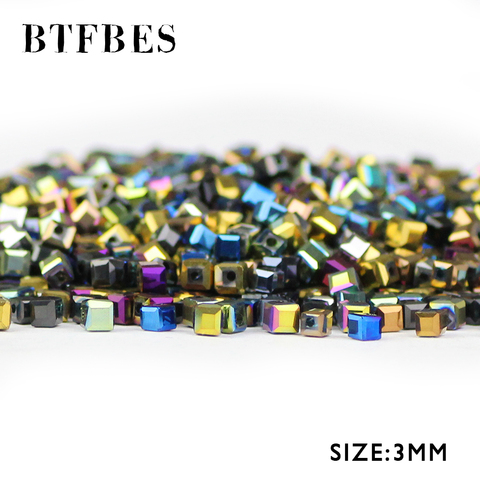 BTFBES – perles carrées en cristal autrichien, 3MM, 100 pièces, en verre plaqué, amples, pour fabrication de bijoux pour enfants, bricolage à la main ► Photo 1/5