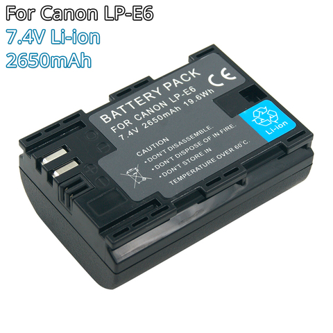 Batterie Li-ion Rechargeable pour appareil photo, LP-E6 V, 7.4 mAh, pour Canon EOS 5D 6D 7D 60D 70D 80D Mark II Mark III, LPE6 LPE6N, 2650 ► Photo 1/6