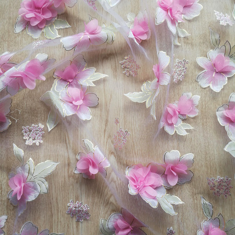 Tissu Organza 3D à fleurs or, dentelle pour robe, mariage d'été, brodé, bricolage, fournitures de couture faites à la main, 45x130cm, H606 ► Photo 1/6