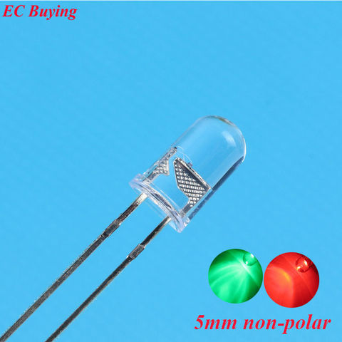 100 pcs 5mm LED Bi-couleur Effacer Rouge/Vert Non-Polaire Ronde Light Emitting Diode Double brumeux Deux Plug-in DIY Kit ► Photo 1/4