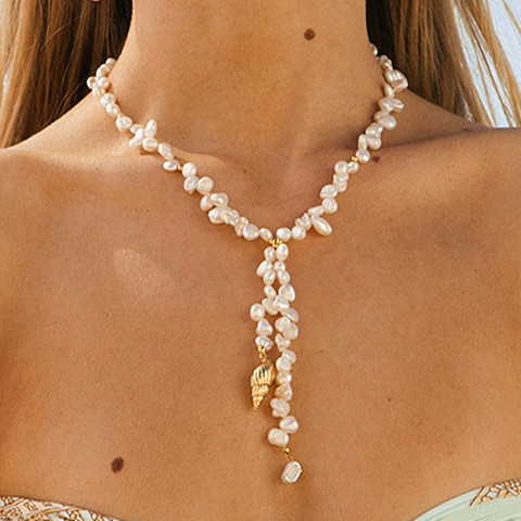 Collier coquillage or, style Boho, bijou coquillage, perle naturelle, fait à la main, magnifique bijou baroque pour femmes, déclaration de meilleur cadeau ► Photo 1/6