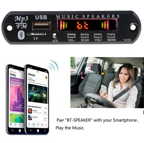 Kit de voiture Bluetooth mains libres, récepteur FM sans fil, lecteur Mp3, carte décodeur USB 3.5MM, lecteur de musique, bricolage, Modification de haut-parleur ► Photo 1/6