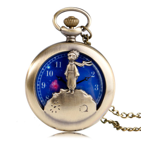 Mode populaire petit Prince conception Quartz montre de poche Chic cadran bleu avec collier pendentif Fob horloge cadeau pour garçon fille ► Photo 1/6