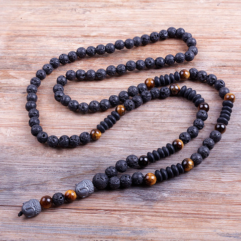 Nouveau Design noir 6mm BLava pierres bois perle hommes hématite bouddha perle collier ► Photo 1/6