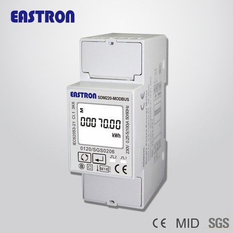 SDM220 Modbus, 0,25 ~ 5 (100) Un 220 V/230 V 50Hz/60Hz, monophasé KWH Watt heure compteur d'énergie électrique, avec Modbus RTU, MI ► Photo 1/3