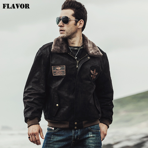 FLAVOR – veste de pilote d'hiver en cuir véritable pour homme, manteau de bombardier chaud, 2017 ► Photo 1/6