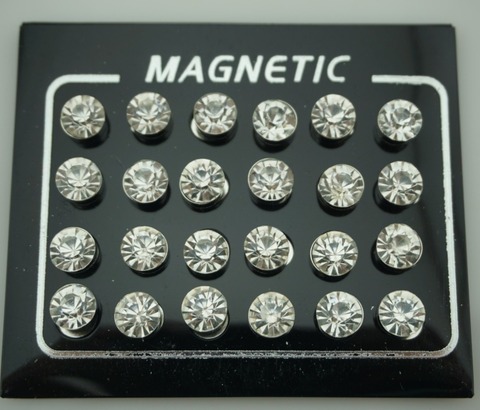 Boucles d'oreilles rondes en cristal strass, lot de 12 paires, 24 pièces, 3/4/5/6/7mm, bijoux magnétiques pour femmes et hommes ► Photo 1/5