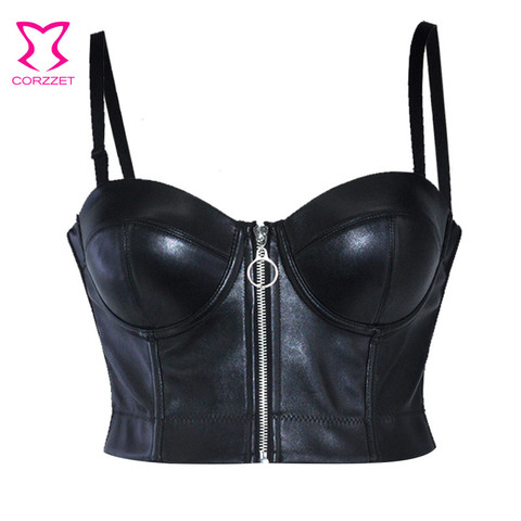 Steampunk – Bustier en cuir PU noir avec fermeture éclair pour femmes, soutien-gorge Push Up, Sexy, gothique, Punk, Lingerie, boîte de nuit, haut court, gilet ► Photo 1/6