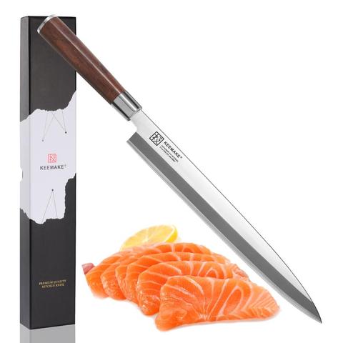 SUNNECKO couteau de cuisine japonais Sashimi 10.5 pouces, VG10 à 2 couches en acier inoxydable, lame de coupe manche en bois tranchant rasoir ► Photo 1/1