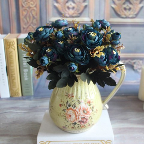 Rose bleue fleurs artificielles fausse pivoine Bouquet vif pivoine 6 tête plantes artificielles hortensia nuptiale pour la décoration de la chambre à la maison ► Photo 1/6