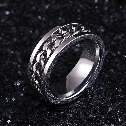 Bague en acier inoxydable avec chaîne rotative en or pour homme, bijou de personnalité de Style Punk ► Photo 1/6