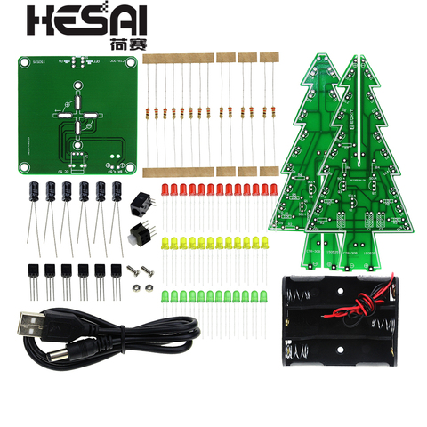 Kit de bricolage de LED d'arbre de noël 3D en trois dimensions rouge/vert/jaune Kit de Circuit Flash de LED rvb Suite d'amusement électronique ► Photo 1/5