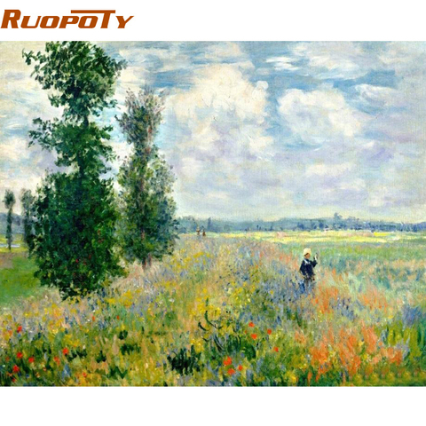 RUOPOTY-cadre photo de paysage avec numéros, peinture à l'huile peinte à la main, Art mural moderne, pour décoration de maison, peinture à la main ► Photo 1/6
