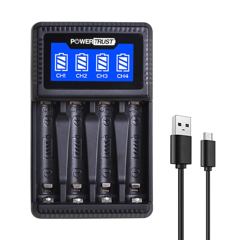 PowerTrust – chargeur de batterie Intelligent à 4 fentes, avec écran LCD, piles rechargeables AA AAA Ni-MH ► Photo 1/6