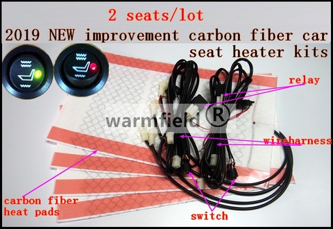 Lot de 2 sièges | Kit de chauffe de siège de voiture en fiber de carbone améliorée avec interrupteur rond ► Photo 1/6